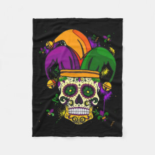 Sugar Skull Jester Hat Mardi Gras Fat Tuesday Carn Fleece Blanket