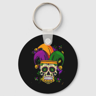Sugar Skull Jester Hat Mardi Gras Fat Tuesday Carn Key Ring