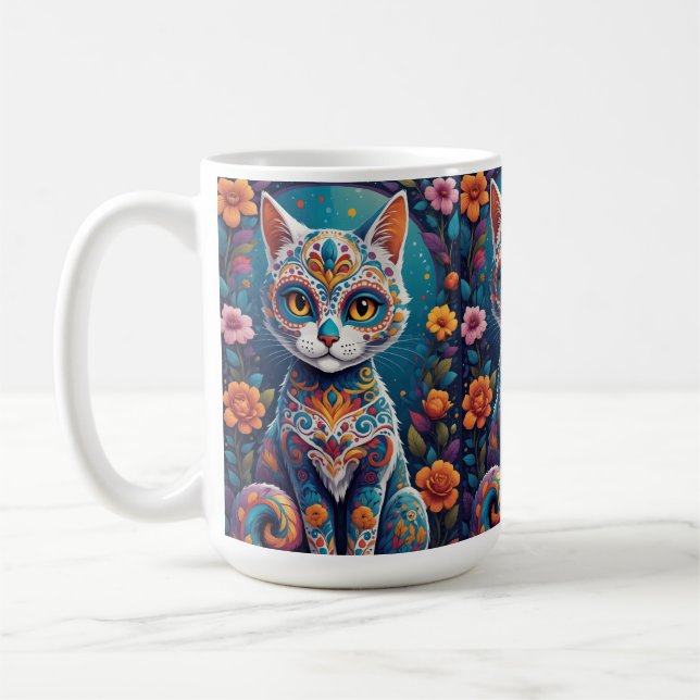 Sugar Skull Kitty Coffee Mug (Left)
