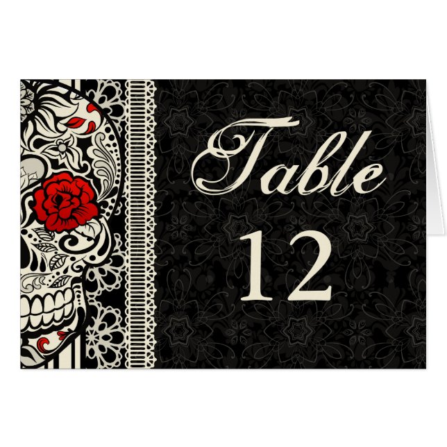 Sugar Skull & Lace Wedding Table Number Cards (Front Horizontal)