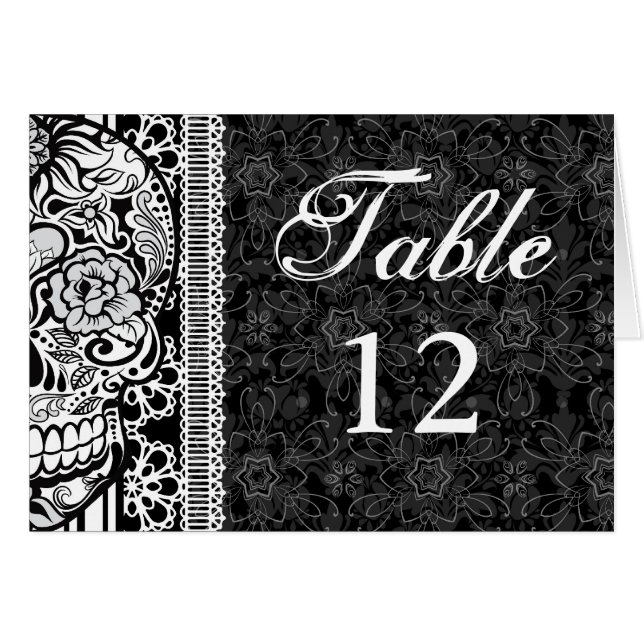 Sugar Skull & Lace Wedding Table Number Cards (Front Horizontal)