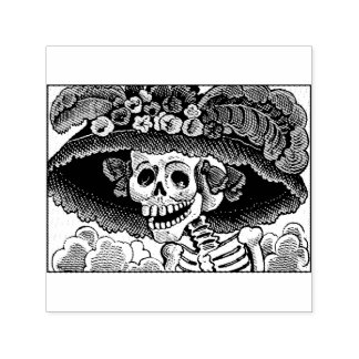 Sugar Skull Lady in Floral Sun Hat Pop Art Graphic Self-inking Stamp