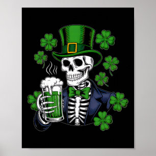 Sugar Skull Lucky Shamrock Beer Drinking St Patric Poster