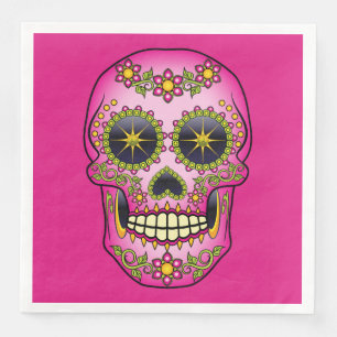 Sugar Skull Magenta Floral Napkin