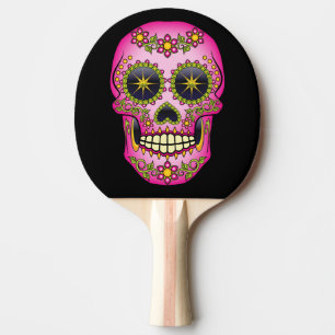 Sugar Skull Magenta Floral Ping Pong Paddle