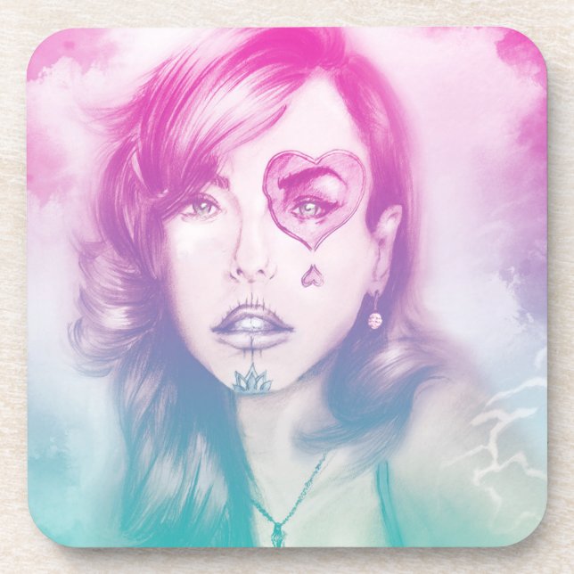 Sugar Skull Makeup Girl, 6 Plastic Coasters Set (Front)