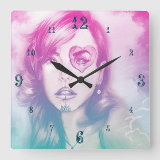 Sugar Skull Makeup Girl, Colourful Square Clock