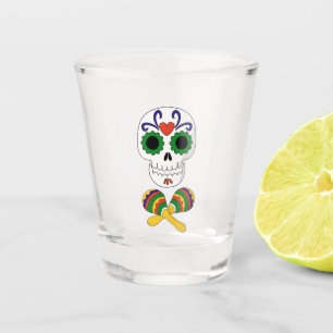 Sugar Skull & Maracas Día de Muertos Party Shot Glass