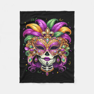 Sugar skull mardi gras women girls kids carnival fleece blanket