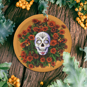 Sugar Skull Marigold Dia de Los Muertos Halloween  Paper Plate