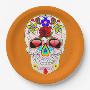 Sugar Skull Mexican Art Day of the Dead Paper Plate