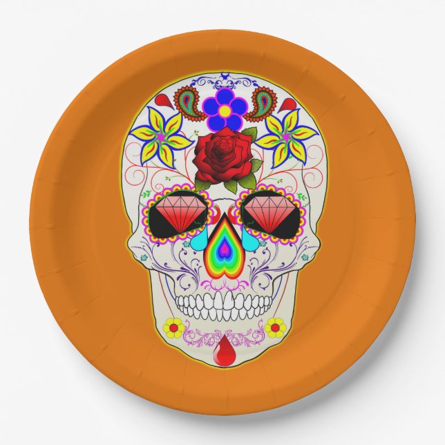 Sugar Skull Mexican Art Day of the Dead Paper Plate (Front)