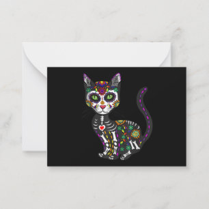 Sugar Skull Mexican Cat Halloween Day Of The Dead Card