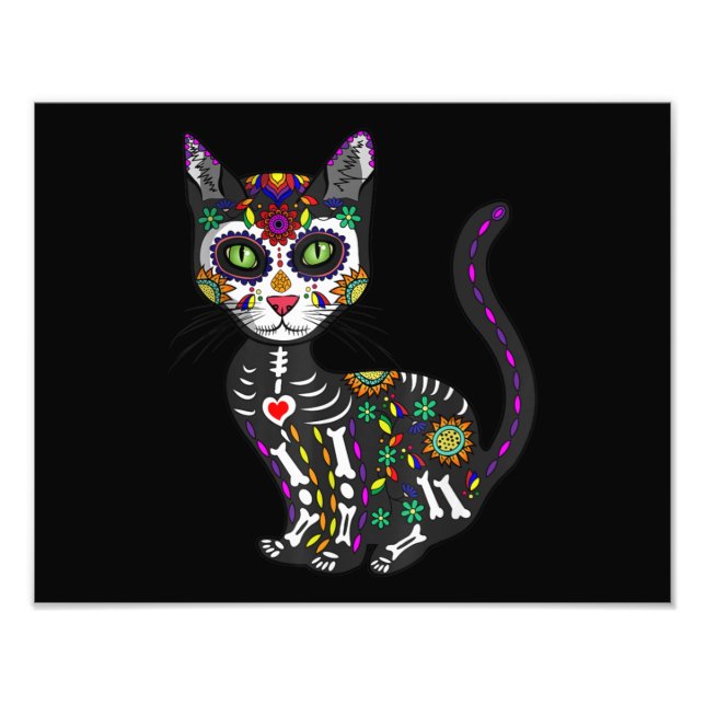Sugar Skull Mexican Cat Halloween Day Of The Dead Photo Print (Front)