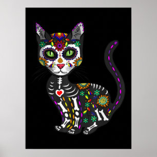 Sugar Skull Mexican Cat Halloween Day Of The Dead Poster