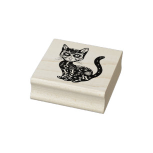 Sugar Skull Mexican Cat Halloween Day Of The Dead Rubber Stamp