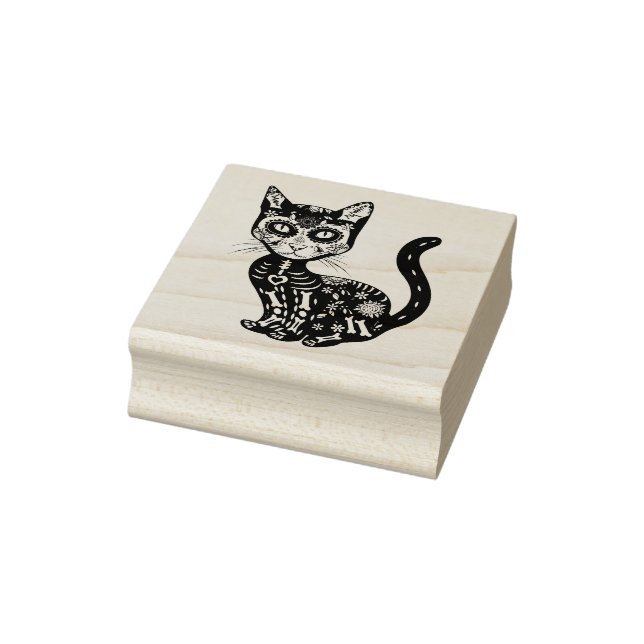 Sugar Skull Mexican Cat Halloween Day Of The Dead Rubber Stamp (Stamp)
