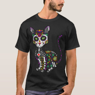 Sugar Skull Mexican Cat Halloween Day Of The Dead T-Shirt