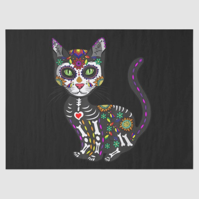 Sugar Skull Mexican Cat Halloween Day Of The Dead Tissue Paper (Front)