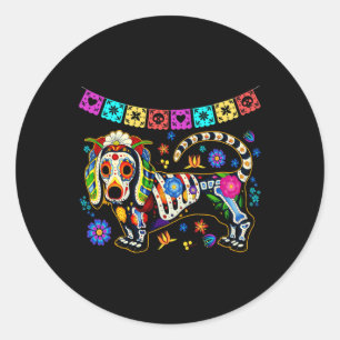 Sugar Skull Mexican Dachshund Bone Halloween Day O Classic Round Sticker
