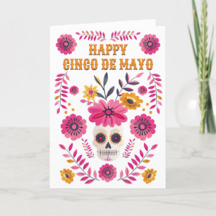 Sugar Skull Mexican Flowers Happy Cinco de Mayo Holiday Card