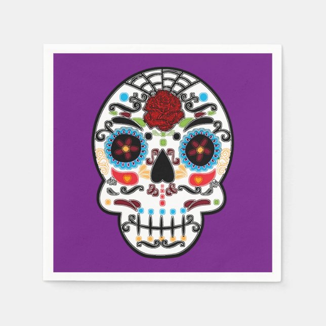 Sugar Skull Mexican Spanish Skeleton Party Napkin (Front)