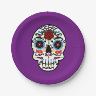 Sugar Skull Mexican Spanish Skeleton Party Paper Plate