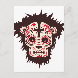 sugar skull monkey postcard