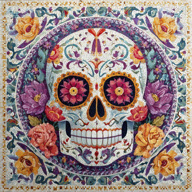 Sugar Skull Mosaic Day Of The Dead Ceramic Tile (Creator Uploaded)