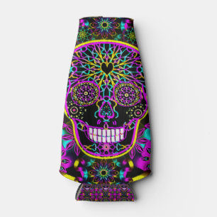 Sugar Skull Neon Pink Bottle Cooler