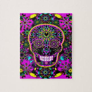 Sugar Skull Neon Pink Jigsaw Puzzle