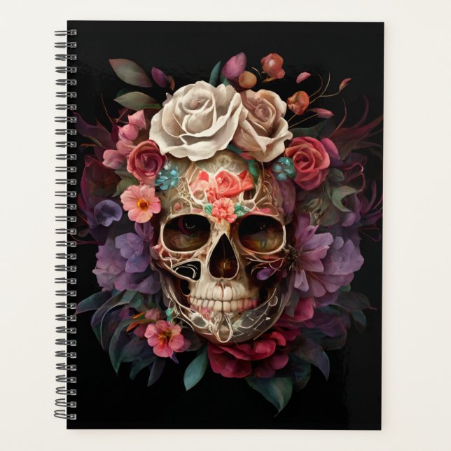 Sugar Skull Notebook, Skull Journal,  Planner (Front)