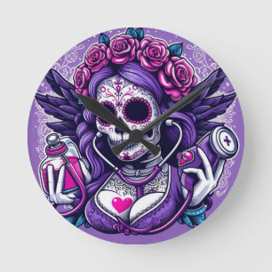 Sugar Skull Nurse Clock 