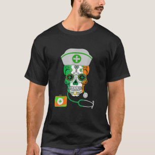 Sugar Skull Nurse Shamrock St Patrick's Day RN Mex T-Shirt