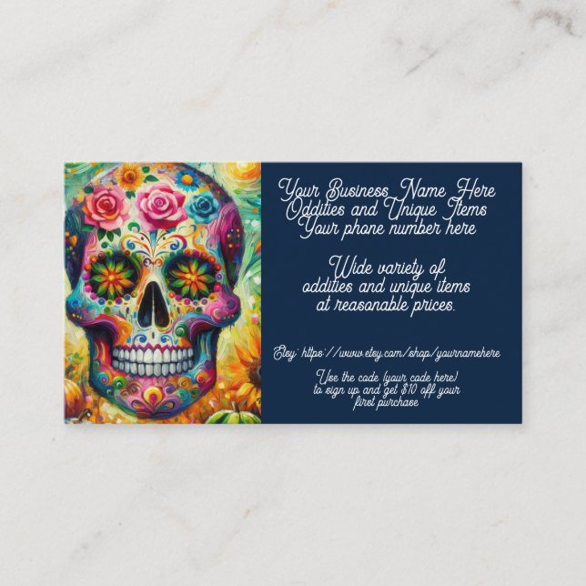 Sugar Skull Oddities Unique Sales Shop Sales Etsy  Business Card (Front)