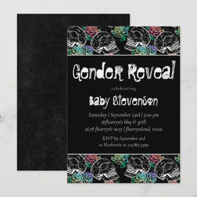 Sugar Skull Ombre Roses | Pastel Gender Reveal Invitation (Front/Back)