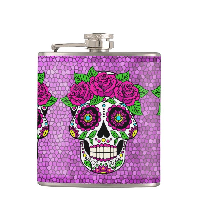 Sugar Skull on Glitter Background Day of the Dead Hip Flask (Front)