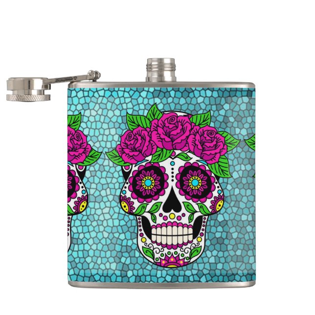 Sugar Skull on Glitter Background Day of the Dead  Hip Flask (Opened)