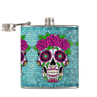 Sugar Skull on Glitter Background Day of the Dead Hip Flask