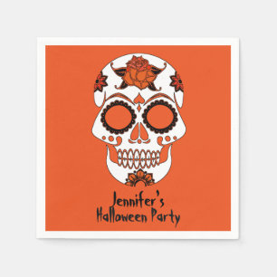 Sugar Skull on Orange Halloween Paper Napkins