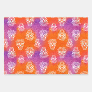 Sugar Skull Orange Purple Die Dye Watercolor Wrapping Paper Sheet