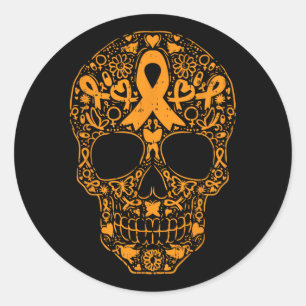 Sugar Skull Orange Ribbon Leukaemia Cancer Awarene Classic Round Sticker