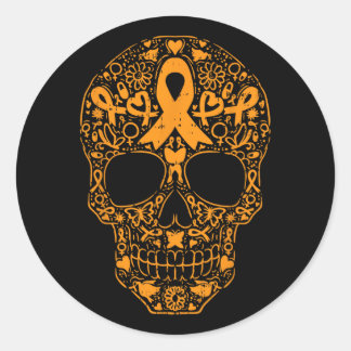 Sugar Skull Orange Ribbon Leukaemia Cancer Awarene Classic Round Sticker