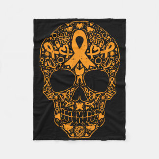 Sugar Skull Orange Ribbon Leukaemia Cancer Awarene Fleece Blanket