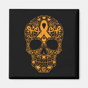 Sugar Skull Orange Ribbon Leukaemia Cancer Awarene Magnet
