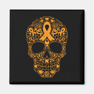 Sugar Skull Orange Ribbon Leukaemia Cancer Awarene Magnet