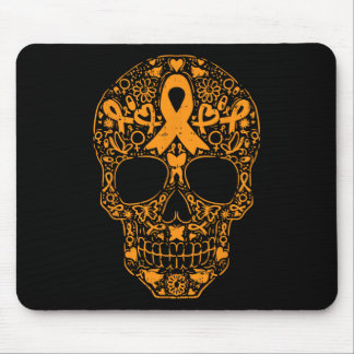 Sugar Skull Orange Ribbon Leukaemia Cancer Awarene Mouse Pad