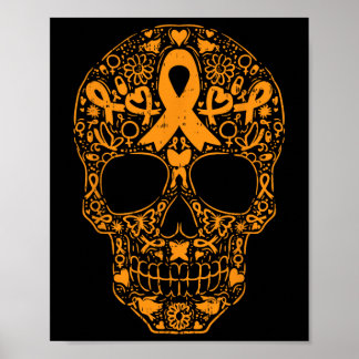 Sugar Skull Orange Ribbon Leukaemia Cancer Awarene Poster
