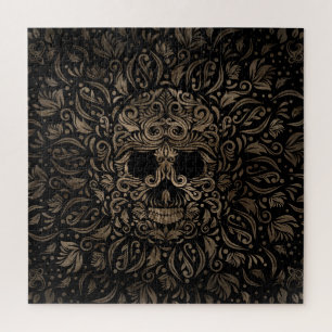 Sugar Skull Ornament Black and Gold Jigsaw Puzzle