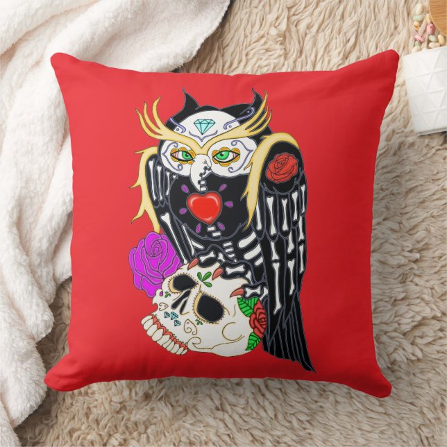 Sugar Skull Owl And Skull Cushion (Blanket)